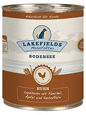 Lakefields Premium Hundefutter Nass | Huhn 61% | 800g | Getreidefreies Nassfutter für Hunde | Natürliche Zutaten in Lebensmittelqualität | Karotten, Kartoffeln & Apfel | Schonend gegart