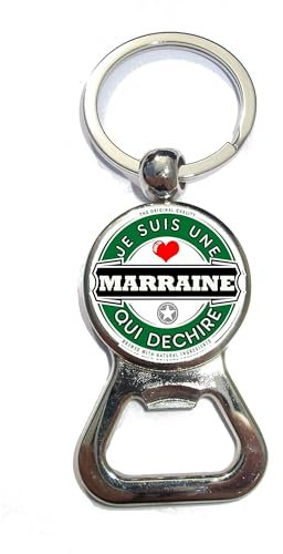 Porte clé décapsuleur Marraine qui déchire, idée-cadeau-noël- anniversaire-baptème-demande-annonce-parrain,
