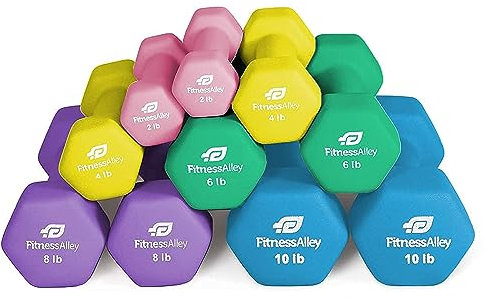 Fitness Alley Neopren Kurzhantel 5 Paar Set beschichtet für rutschfesten Griff – Hex Hanteln Gewichte Handgewicht Paare Hand Combo (0,9 kg, 1,8 2,7 3,6 kg und 4,5 kg)