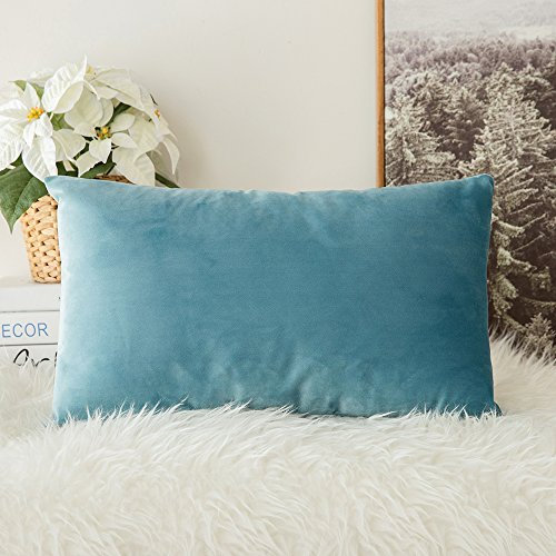 MIULEE Samt Kissenbezug Kissenhülle Zierkissenbezug Dekokissen Sofakissen Samtkissenbezug mit Verstecktem Reißverschluss für Sofa Couch Whonzimmer 12x20 Inch 30x50 cm 1 Stück Blaugrün