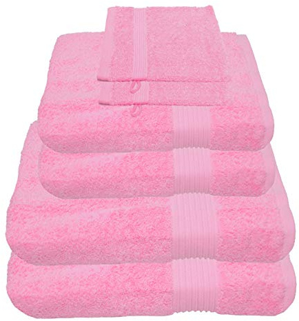 Julie Julsen 6 TLG Handtuchset 2 Badetücher 2 Handtücher + 2 Waschhandschuhe gratis Reine Baumwolle über 30 Farben Babyrosa