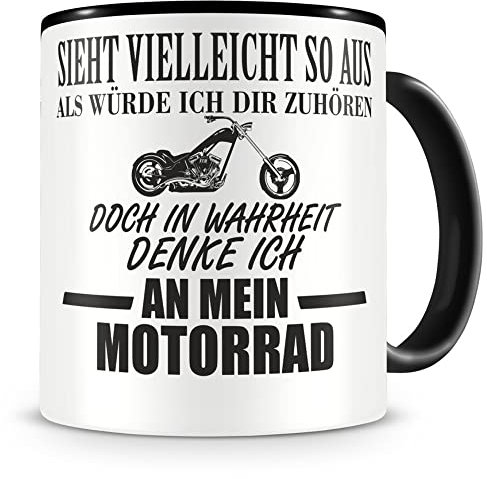 Samunshi® Ich denke an mein Motorrad Chopper Tasse Kaffeetasse Teetasse Kaffeepott Kaffeebecher Becher Chopper 300ml schwarz/schwarz