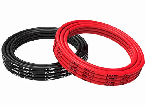 Cavo Elettrico 10 Gauge TUOFENG: 10 Fili in Silicone, 5 m Nero e 5 m Rosso, Flessibile in Rame Stagnato, Cavo a Gancio per RC Fai-da-te