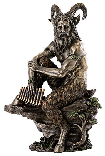 Top Collection Ancient Greek Mythology Pan Statue Holding Panpipes - God of The Wild & Nature Sculpture in Premium Cold Cast Bronze - 10.5-Inch Horned Pagan Collectible Figurine