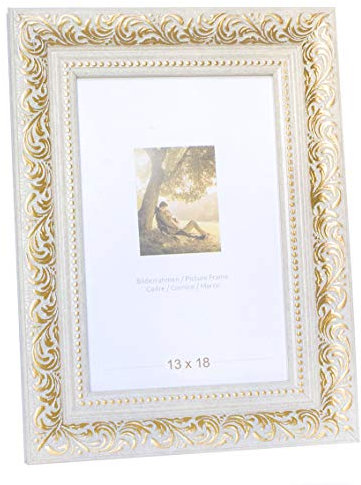 Fotorahmen Bilderrahmen Stuck Beige Gold 13 x 18 cm Hoch und Quer aufstellbar oder hängbar
