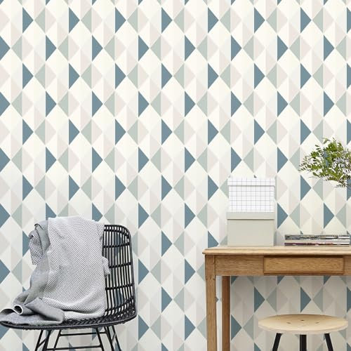 HXA DECO - Papier Peint Rouleau Triangle Bleu Gris pailleté - Rouleau 0,5x10 m