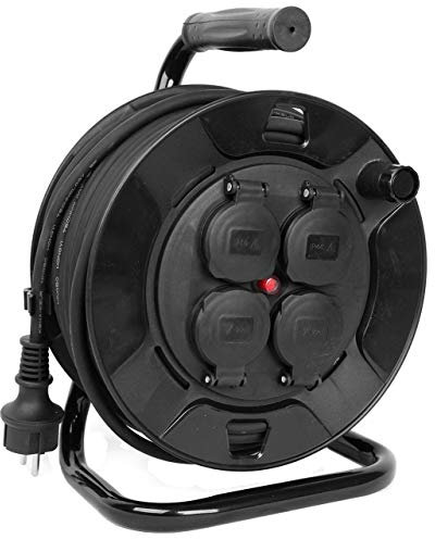 LINDER LEX Profi Kabeltrommel 25m Outdoor IP44 Stabiler Metallständer Schwarz