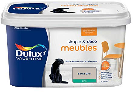 Dulux Valentine Simple & Déco Peinture intérieure de Rénovation - Pour vos meubles en bois, mélaminé, PVC, métal peint - Couleur : Sable Gris Satin - 2L - 5330471