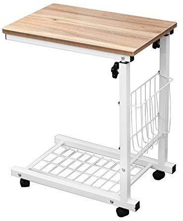 soges Beistelltische fürs Wohnzimmer Höhenverstellbarer Pflegetisch Computertisch Laptisch mit Rollen,Ablage und Stairaum,48 * 30 * 56/76CM