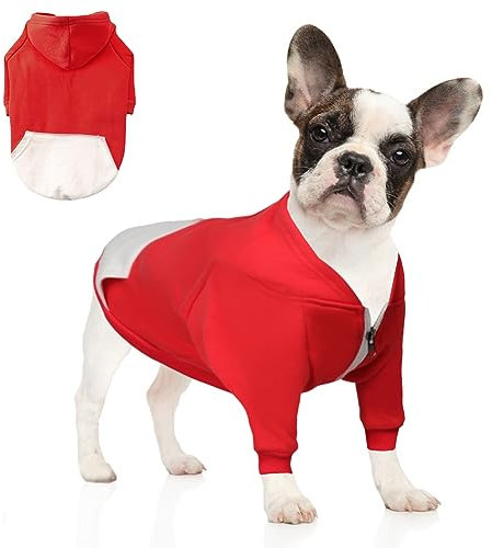 meioro Hunde Kapuzenpullis Warm Hundebekleidung Reißverschluss Hundekleidung Nette Haustier Hoodies (S, Rot)