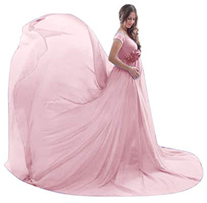 Walaka Longue Robe de Enceinte Allaitement Sexy Grossesse Femme Maternité Robe de Grossesse à Moulante Épaules Dénudées Robe De Soiré pour Maternité Photo Shoot Robe Plage Photo Robe (Rose, M)