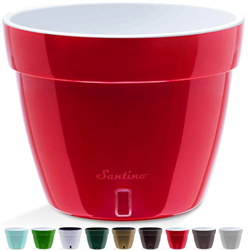 Santino ASTI Pot de Fleurs à Arrosage Automatique -30 CM - Auto-Arrosant - avec Indicateur de Niveau d'eau - pour Toutes Les Plantes D'intérieur (Ø 30 cm, H 23 cm, 12L - Rouge/Blanc)