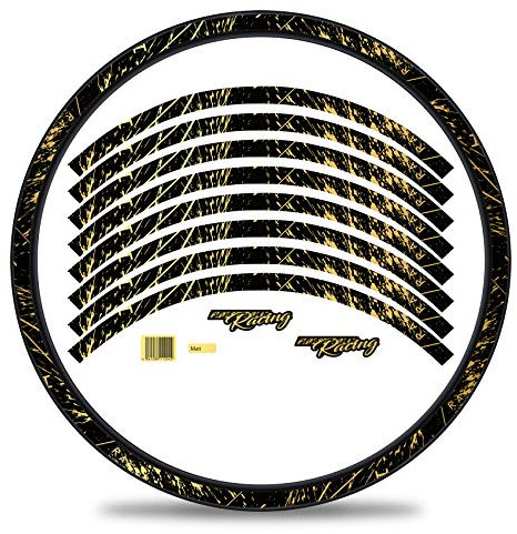 Finest Folia 16-teiliges Set Felgenrandaufkleber Sticker für Fahrrad Felgen im Racing Design Komplett Set für 27 29 für Rennrad Mountainbike MTB Laufrad RX025 (Gold Metallic, Matt)