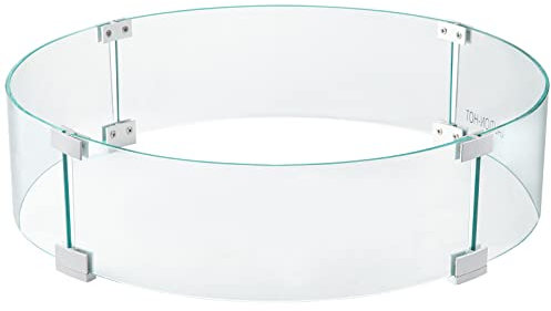 VEVOR Pare-Vent pour Foyer à Gaz, 66x15,2x15,2 cm Pare-Vent en Verre Trempé pour Brasero Écran de Protection Rond Pare-Flamme Robuste Coupe-Vent Stable Épaisseur 6 mm avec Pieds Alliage d'Aluminium