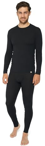 DANISH ENDURANCE Merinowolle Thermo-Unterwäsche Set, Premium Skiunterwäsche, Funktionsunterwäsche, Lange Unterhose & Langarmshirt für Herren, Schwarz, XL