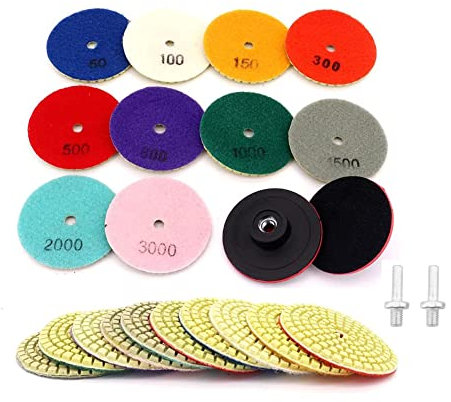 Yuhtech Polierscheiben Set, 12 Pcs 4 Zoll 100mm Diamant Polierpad Nass Schleifscheiben für Beton Marmor Granit Stein 50-3000 Grit, mit 2pcs Backing Halter Disc
