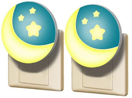 Annmore Nachtlicht Steckdose Kinder 2 Stück Dämmerungssensor Steckdosenlicht Orientierungslicht Stilllicht Baby Erstausstattung Neugeborene Schlummerleuchten Mond