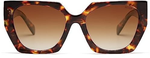 SOJOS Sonnenbrille Damen Polarisiert Vintage, Retro Cateye Sonnenbrille Verspiegelt Groß Eckig Schwarz Modern UV400 Katzenauge Brille SJ2205 mit Braune Schildkröte Rahmen/Braune Linse