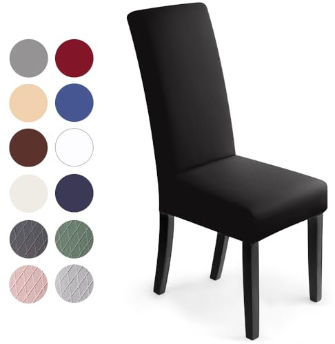 Stuhlhussen 6 Stück, Stretch-Stuhlbezug elastische Moderne Husse Elasthan Stretchhusse Stuhlbezug Stuhlüberzug . bi-Elastic Spannbezug, sehr pflegeleicht und langlebig Universal (6 Stück, Schwarz) -J