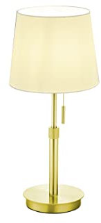 lightling Tischleuchte Liam, messing matt Metall, Stoffschirm weiß, mit Zugschalter, exkl. 1 x E27 max. 60 Watt, höhenverstellbar 45-56 cm