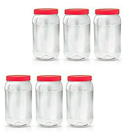 6 x 2000ml Round clear Plastic Storage Jar with screw top lids, airtight BPA free food storage containers for kitchen, Hardware Storage, canisters