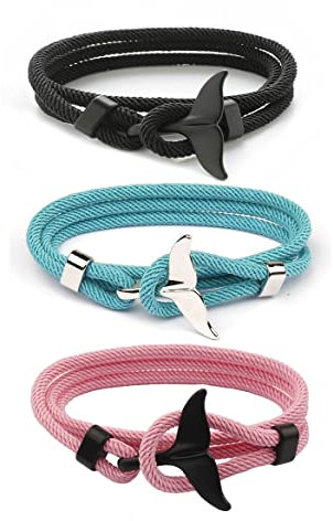 Yocoyee Whale Orca Schwanz Anker Schildkröte Haken Armband Nylon Polyester Seil Verstellbares Armband für Männer Jungen, 21.6 inches, Nylon; Polyester, Kein Edelstein