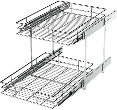 LOVMOR Ausziehbarer Schrank-Organizer mit 2 Ebenen, 35,6 x 53,3 cm (B x T), ausziehbare Küchenschrank-Aufbewahrung, Schieberegale