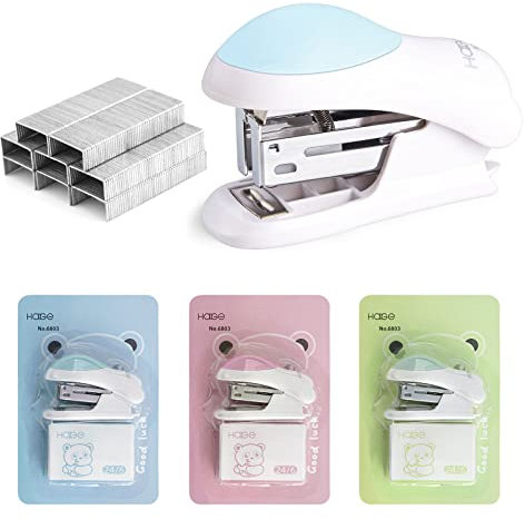 ASTARON Mini Effortless Desktop Staplers with 400 Standard 26/6 Staples, 2-24 Sheet Capacity, Includes Built-in Staple Remover, Cute Stapler Gift for Student and Office Use, 3 Colors Options