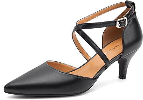 Greatonu Damen Pumps aus Veloursleder mit Kittenabsatz Pointed Toe Black-P Größe 38