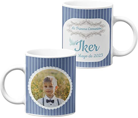 Worfull Regalos Taza comunión personalizada con foto - mi primera comunión - niño - niña - con nombre y foto - detall original e ideal, (AZUL)