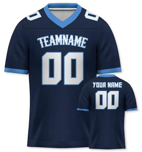 Yolovi Personalisiertes American Football Trikot Print/Embroidery mit Namen Nummer Blank Practice Jersey Shirts Hip Hop Party Trikot für Herren Damen Kinder Weiß Blau