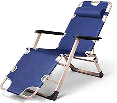ANIFM Leichte Campingstühle, Gartenliegen, Klappstuhl, Sonnenliegen, 180° flach, abnehmbare Kopfstütze für Zuhause, im Freien, tragbare Liege (Farbe: Blau) Comfortable Anniversary