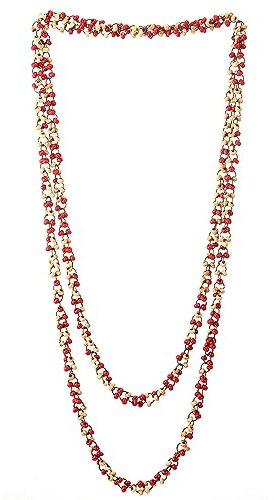 COOLSTEELANDBEYOND Schöne Rot und Beige Holz Wulst Lange Kette Lätzchen Halsband Halsketten Anhänger, Multi-Strang