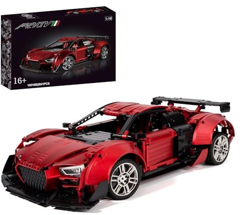 Technik Auto Umbau für Aodi R8, 1:10 Groß Automodell Modellbausatz, 2641 Teile Klemmbausteine Auto MOC Set, Kompatibel mit Aodi Technik