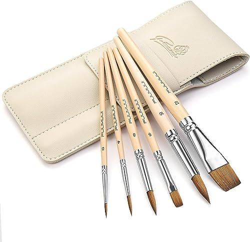 6pcs Kolinsky Travel Watercolour Brushes, Professional Sable Watercolour Paint Brushes for Artists - Pointed Rounds Flat Wash Water Colour Brushes for Watercolour Acrylics Inks Gouache Painting
