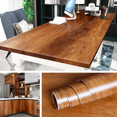 Livelynine 1000CM x 60CM Breit Klebefolie Möbel Holzoptik Akazie Möbelfolie Holzoptik Abwaschbare Folie Arbeitsplatte Küche Holzoptik Dunkel Selbstklebende Folie Holzoptik Schreibtisch Schrankfolie