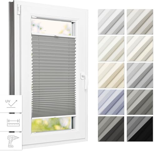 Estika Thermo-Plissee mit Bohren 95 x 200 cm – Dunkelgrau – Plissee für Fenster innen, Jalousie für Fenster, Fensterplissee zur Schraubmontage