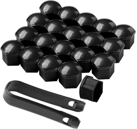 QitinDasen 20 Stück 17 mm Auto Radmutterabdeckungen, Universal Reifen Mutter Kappen, Sechseckige Auto Nabenschraubenabdeckung mit Entfernung Werkzeug (Schwarz)