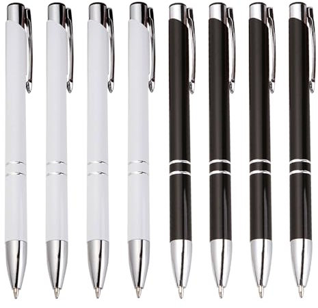 Lot Stylo Bille Métallique, Lot de 8 Ergonomiques, Ensemble de Stylos à Bille de Qualité Supérieure, Lisse et Facile à écrire, pour Le Bureau et La Maison, Fournitures Scolaires (Noir et Blanc)