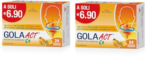 Gola Act Miele e Arancia, Integratore alimentare con Erisimo e Vitamina C, 1 Confezione Bipack da 48 Compresse