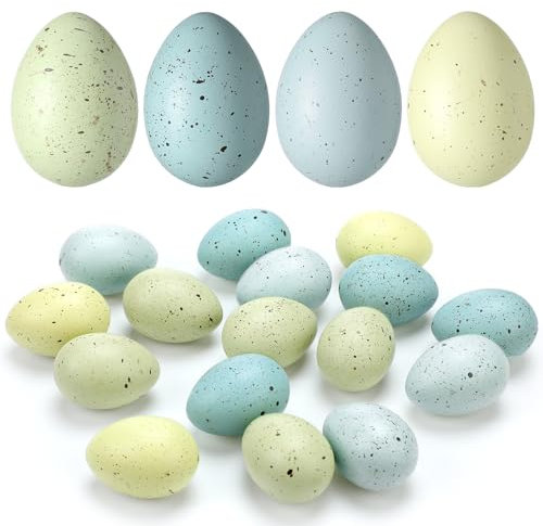 SiliFine 16 Stück gesprenkelte Ostereier, 6,1 cm, Kunststoff, gesprenkelte Eier, Schüssel und Vasenfüller, künstliche Hühnereier für DIY Frühlingsdisplays und Osterdekorationen (Blau)