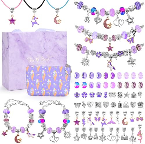 Sarsumir Armbänder Selber Machen Kinder, DIY Schmuck Selber Machen Set Armband Bastelset Basteln Mädchen Bracelet Making Kit ab 4-12 Jahre, Lila