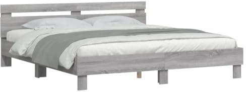 vidaXL Bettgestell mit Kopfteil Grau Sonoma 200x200cm Holzwerkstoff