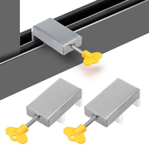 Kigniote 2 Pièces Verrou Baie Coulissante Bloc Baie Vitrée Coulissante Avec Clé Fermeture Baie Coulissante d'aluminium Sécurité Réglable Anti vol Bloque Porte Coulissante Pour La Sécurité Des Enfants