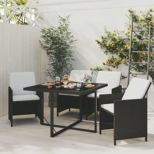 SECOLI Rattan Essgruppe, 4 Personen, Gartenmöbel, Schwarz und Weiß, Garten Sitzgruppe, Sitzgarnitur mit Auflagen, Gartengarnitur, Balkonmöbel Set