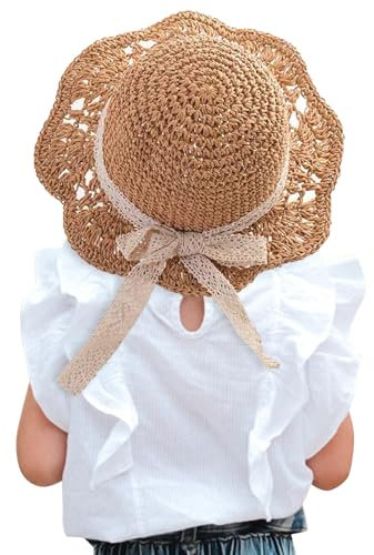 Winmany Baby Mädchen Strohhut Kleinkind Sommer Sonnenkappe mit Bogen faltbar Strand Sonnenschutz Hüte für 2-6 Jahre