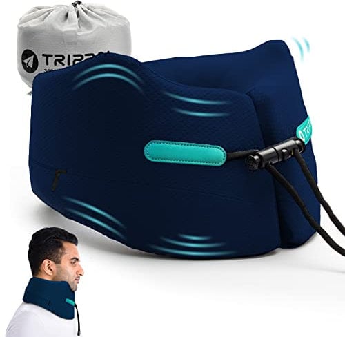 Joscoal Nackenkissen Flugzeug Reisekissen Memory Foam Bequemes Nackenkissen Auto Nackenhörnchen Erwachsene einstellbar für Reise Büro Bus und Gaming(Navy Blau, M)