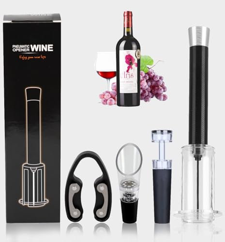 Wine Opener Air Pressure Pump Opener Set,Include Air Pressure Pump Bottle Opener With Foil Cutter,Aerator Pourer,Vacuum Stopper Efficient Corkscrew Bottle Opener,Great For Wine Lovers (Aluminium)