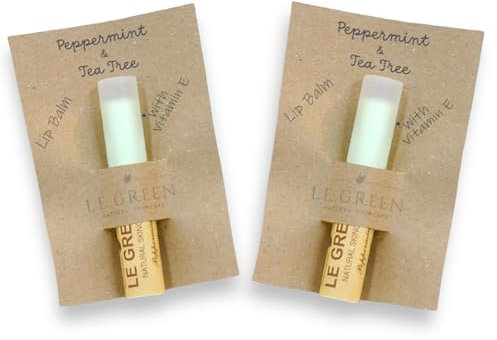 Le Green Lip Balm, Natural Lip Balm, with Beewax & Vitamin E, Peppermint & Tea Tree, All Natural Ingredients for moisturising, Soothing Dry Chapped Lips, 4g
