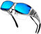 KANASTAL Surlunettes de Soleil Homme et Femme Sur Lunettes de Soleil Polarisées UV400 Lunette Miroir Bleu avec Monture Transparente Grise pour Cyclisme